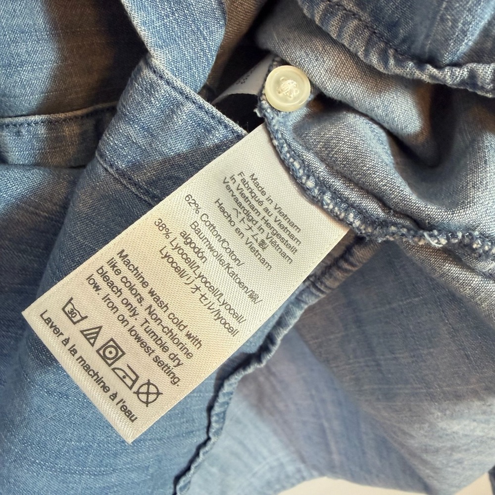 Point Sur Chambray Button Front Blouse Shirt Lyocell Farmhouse Western Cowgirl L - Picture 8 of 8
